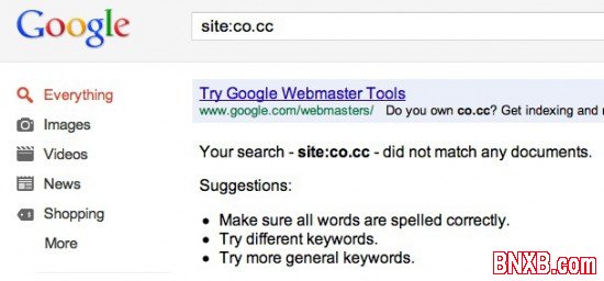 由于垃圾站太多 Google搜索完全清除了所有.co.cc网站索引