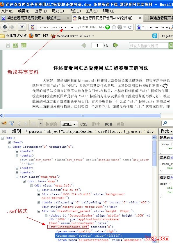 长沙seo举例分享新浪爱问共享资料的HTML代码