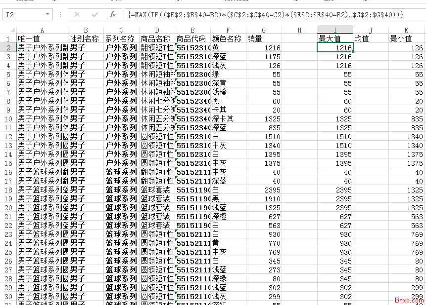 MAX/MIN+IF数组求取多重条件最大值最小值